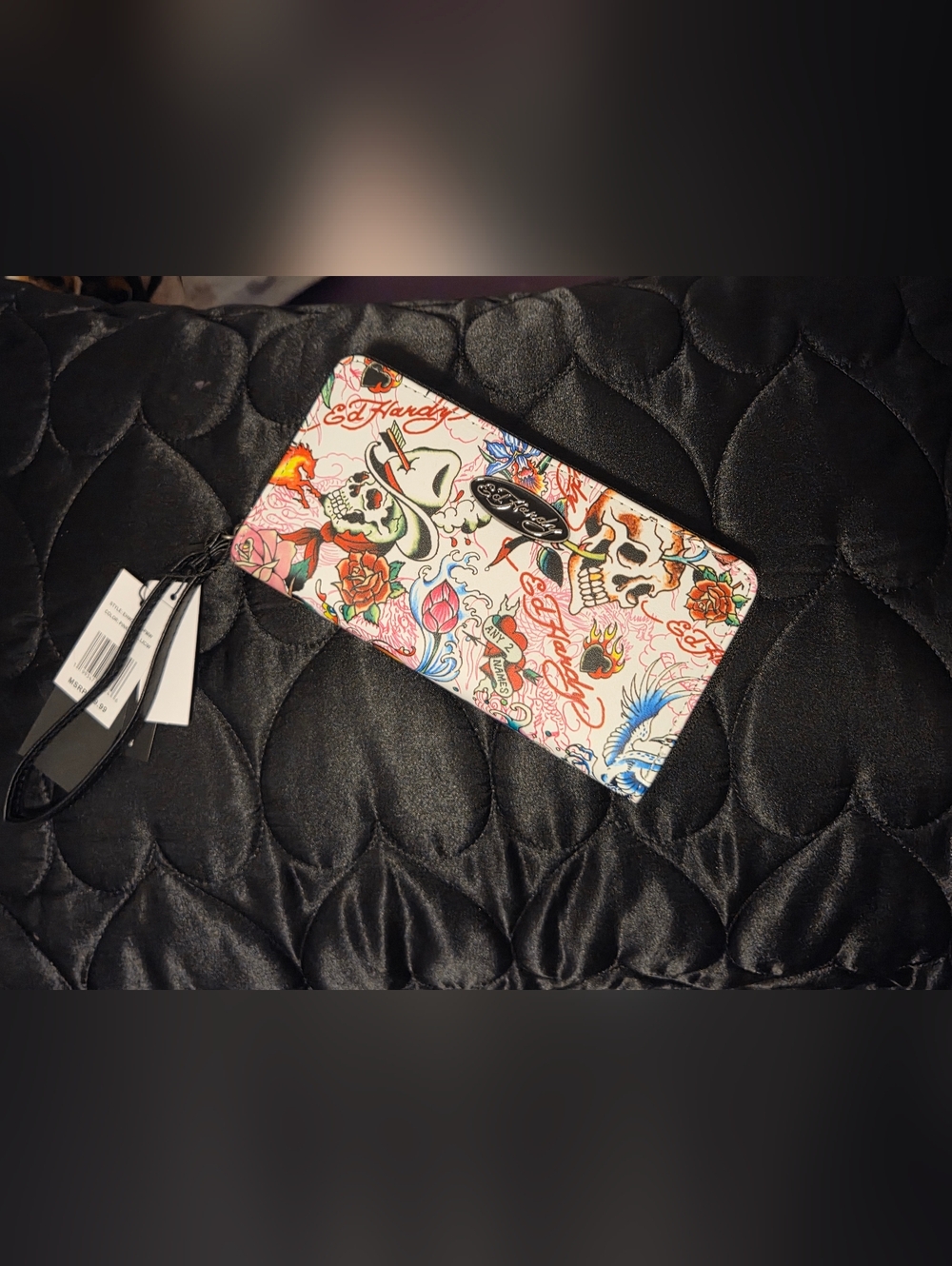 Ed Hardy White Multicolor Tattoo Skull Phone Wallet Case